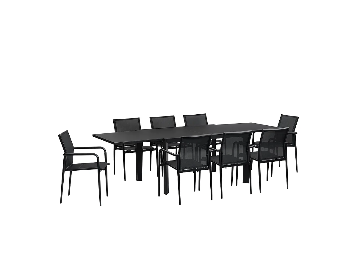 Set da giardino in alluminio e textilene nero per 6-10 persone