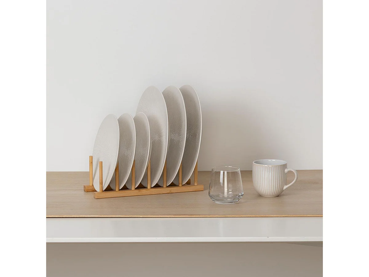 Rack de Rangement 6 Assiettes "Bambou" 30cm Naturel