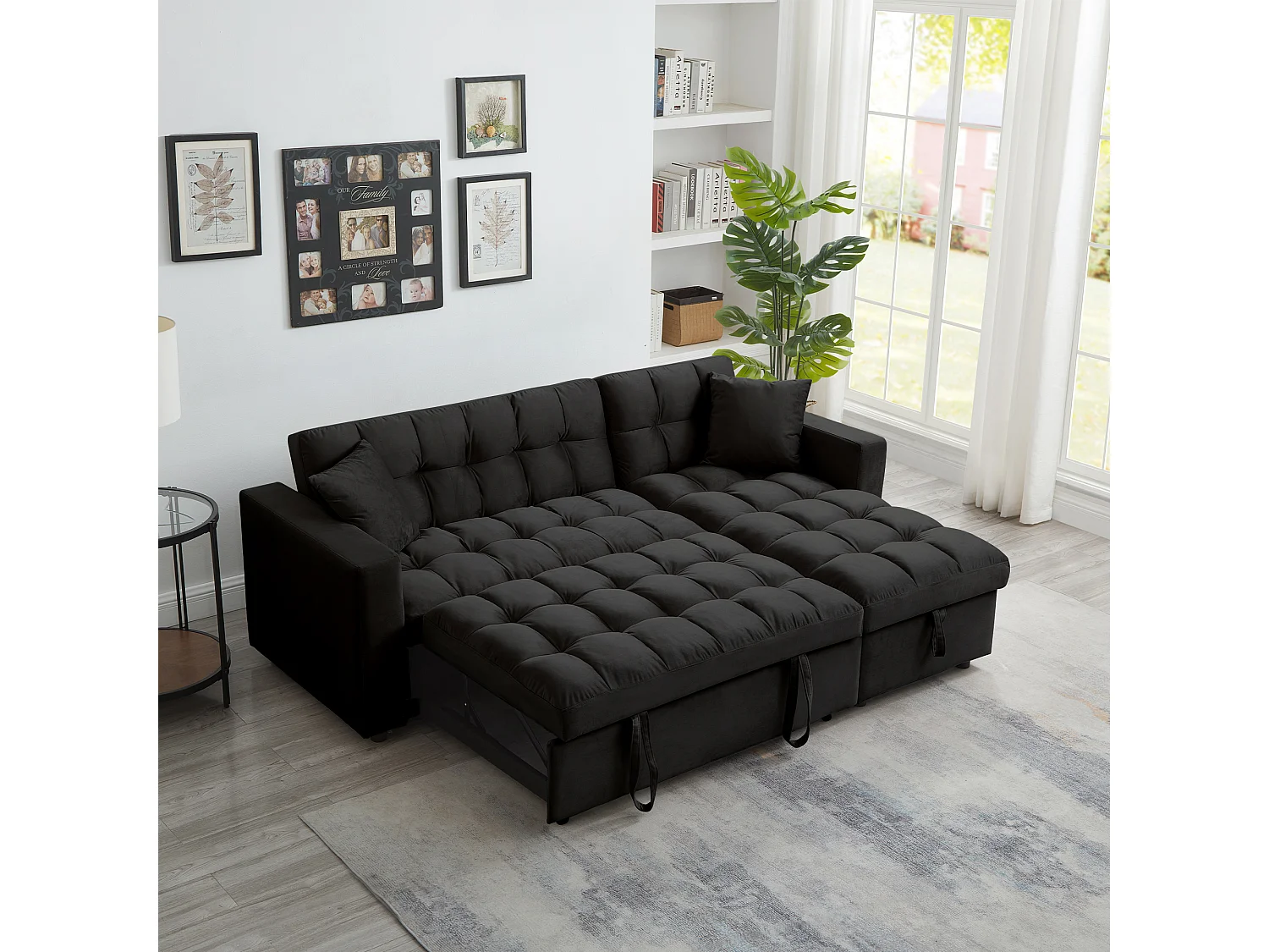 Palermo Corner L Shape 3-Seater Sofa Bed With Reversible Chaise in Black