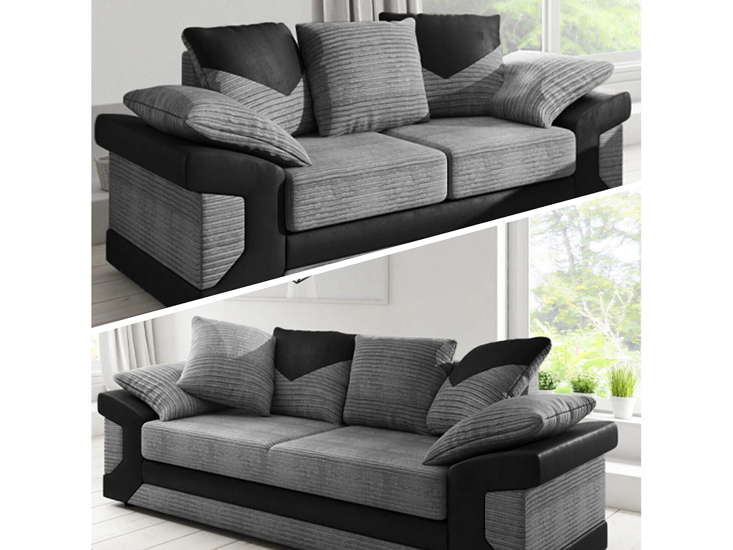 Arlo Jumbo Cord Fabric with Leather-Effect Arms 3 Plus 2 Sofa Set in Grey