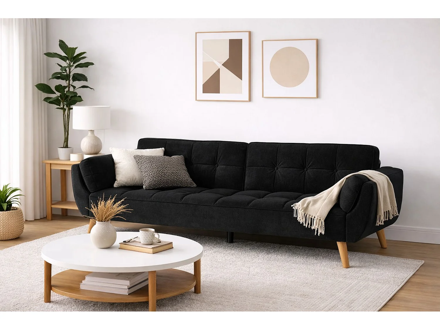 Tempo Velvet 3-Seater Click Clack Sofa Bed Futon Settee in Black