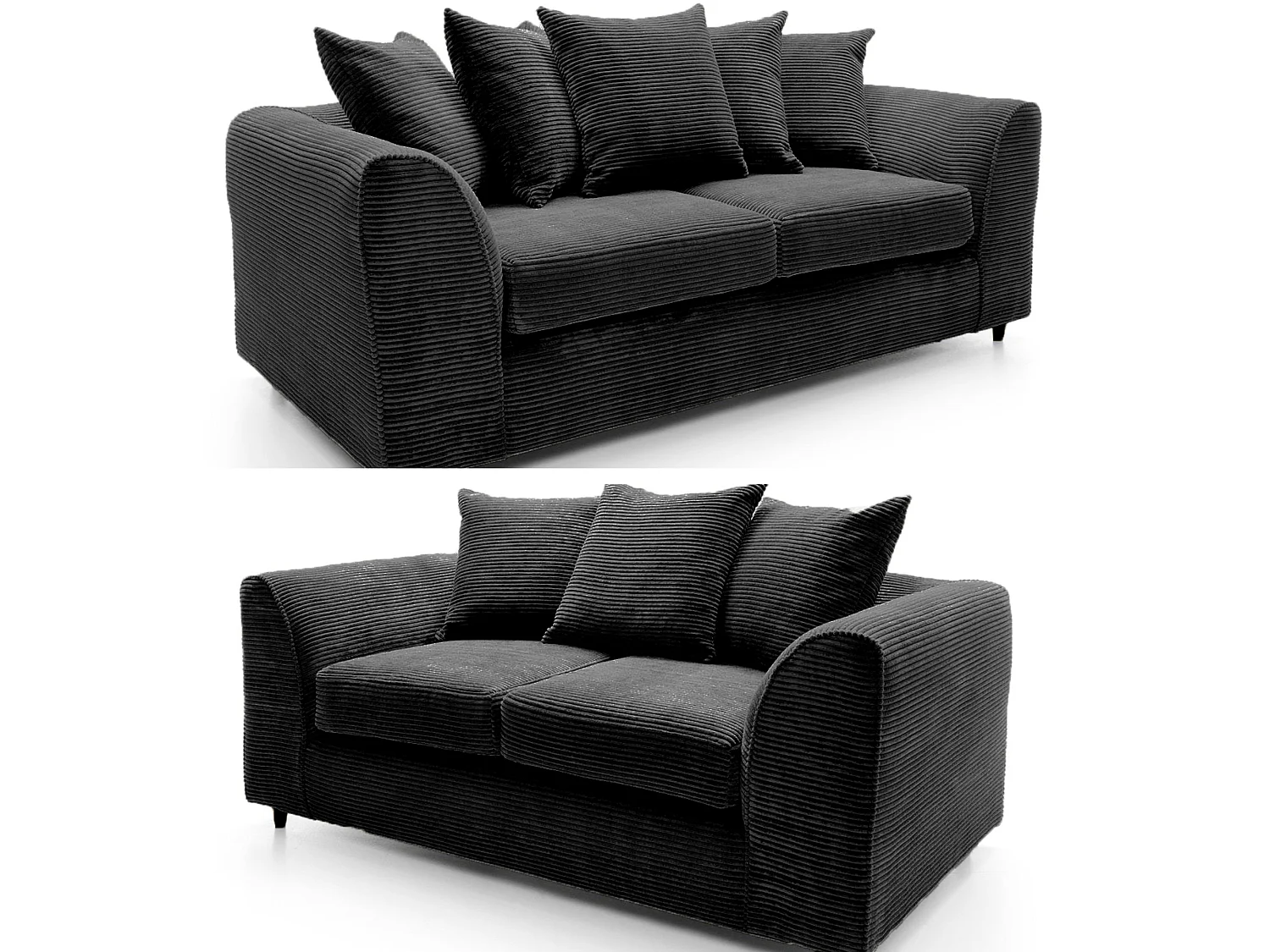 Lennox Jumbo Cord 3+2 Sofa Set in Black