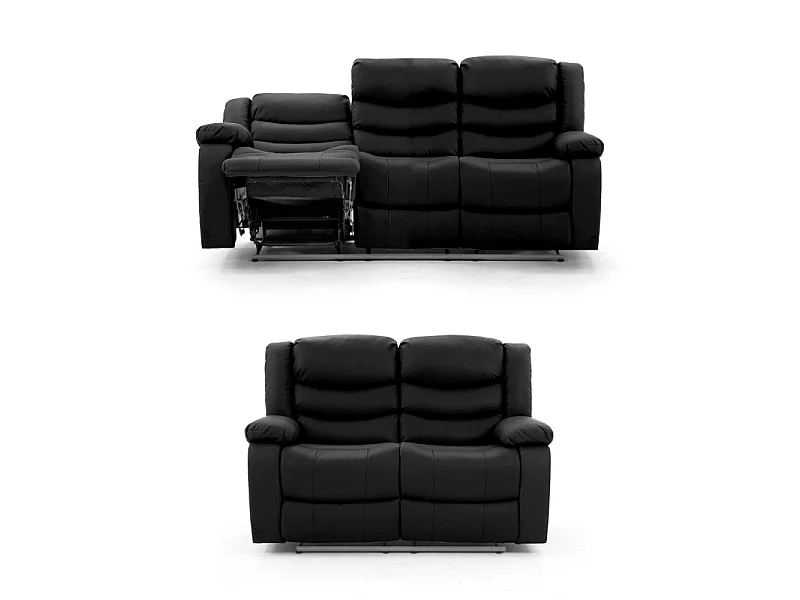 Milano Leather Recliner Sofa 3+2 Set with Drop-down Cupholders in Black