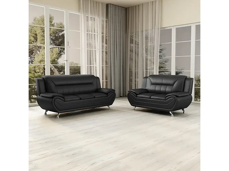Saturn Leather 3+2 Sofa Set in Black