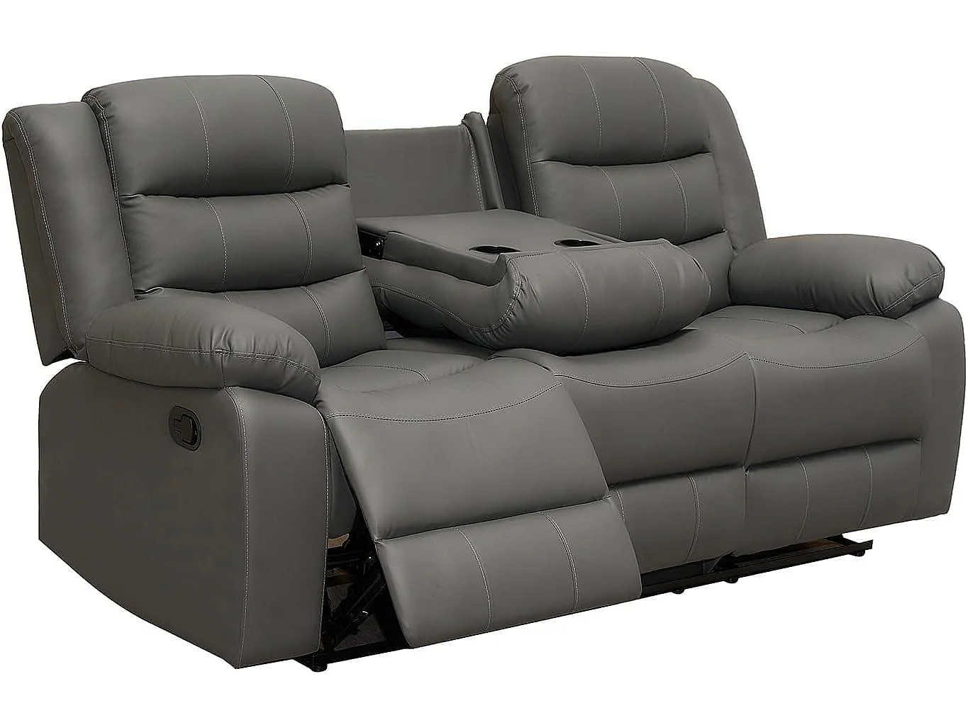 Milano Leather Recliner Sofa 3+2 Set with Drop-down Cupholders in Grey