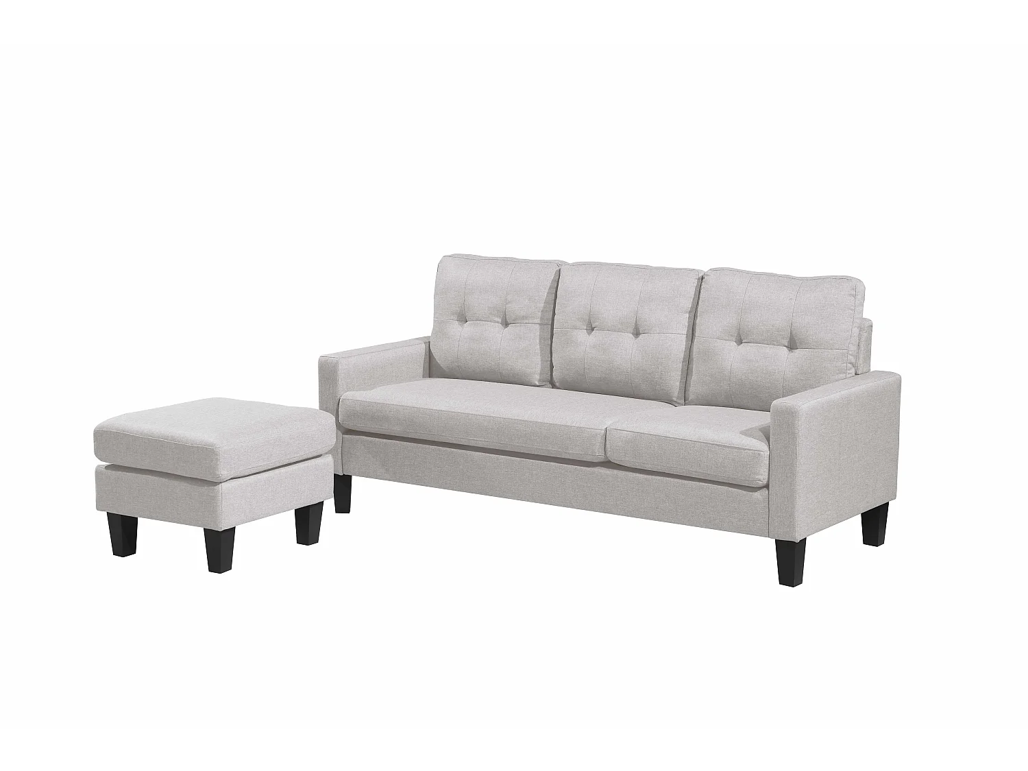 Celeste Linen 3-Seater Convertible Sectional Sofa with Footstool in Beige