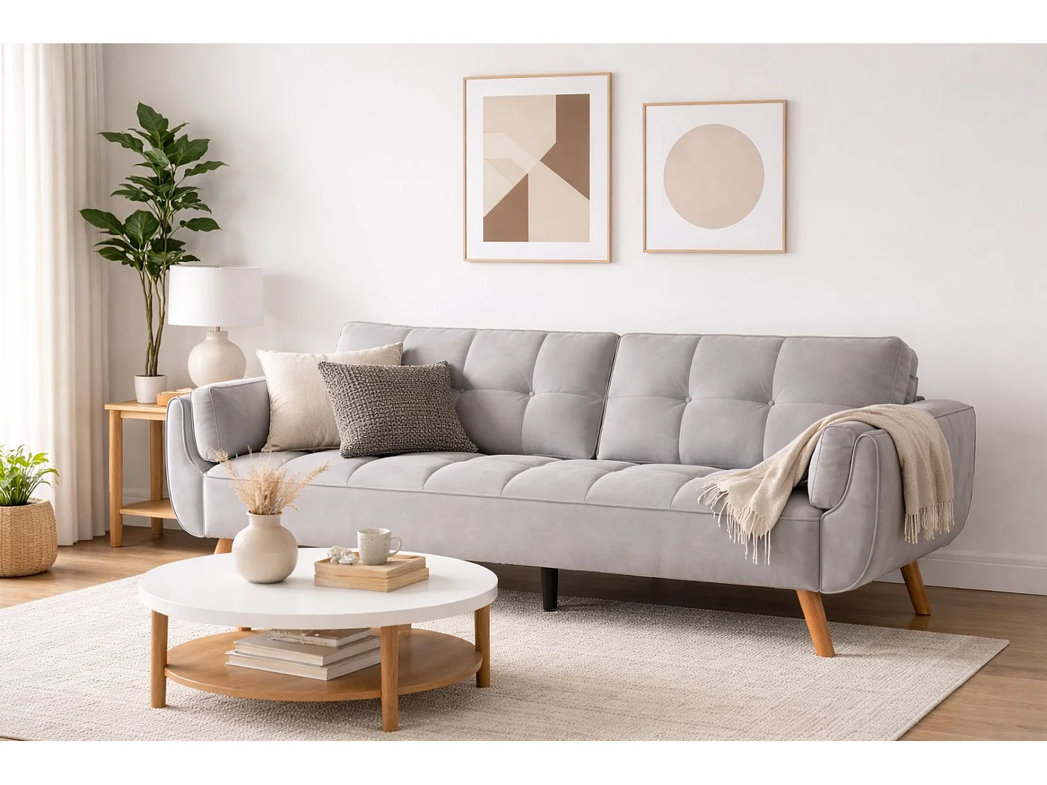 Tempo Velvet 3-Seater Click Clack Sofa Bed Futon Settee in Light Grey