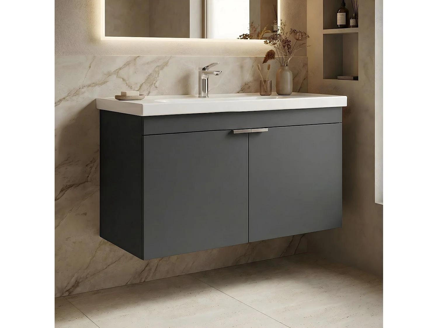 Wastafelmeubel "Desna 90" - 90 x 45 x 58 cm - Mat antraciet