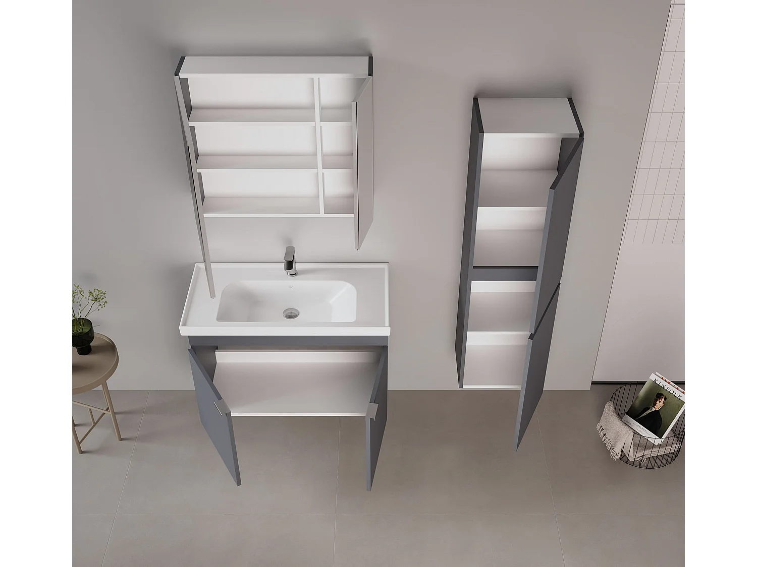 Wastafelmeubel "Desna 90" - 90 x 45 x 58 cm - Mat antraciet
