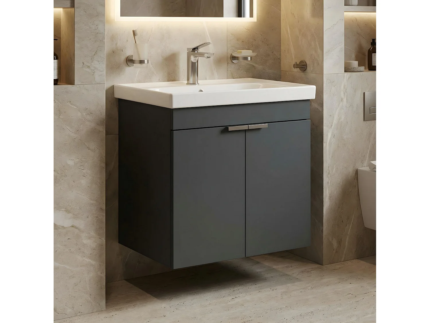 Wastafelmeubel "Desna 60" - 60 x 45 x 58 cm - Mat antraciet