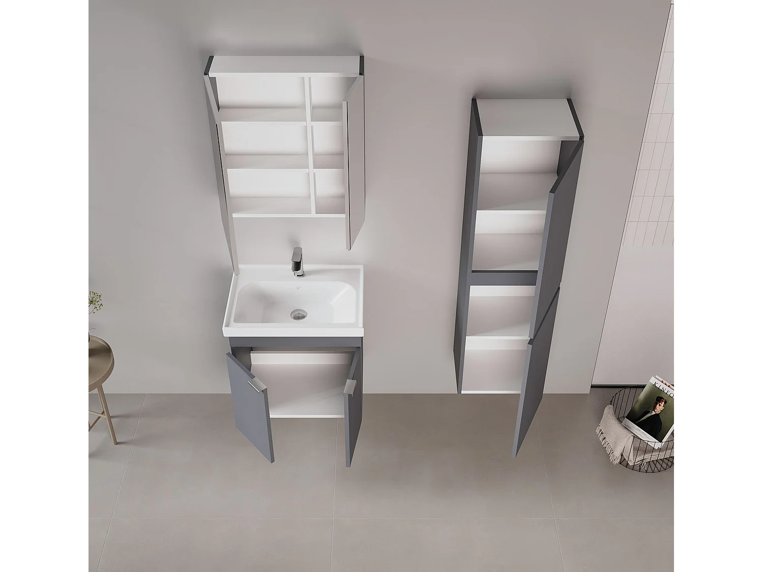 Wastafelmeubel "Desna 60" - 60 x 45 x 58 cm - Mat antraciet