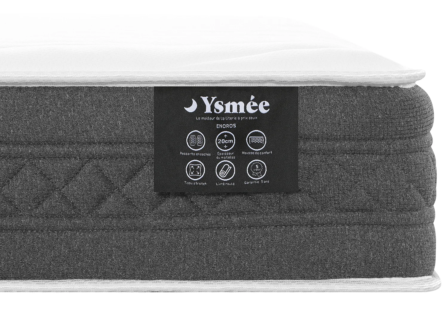 Ensemble 180 x 200 cm sommier coffre blanc + matelas ressorts ensachés ép.20cm - ENOROS de YSMÉE