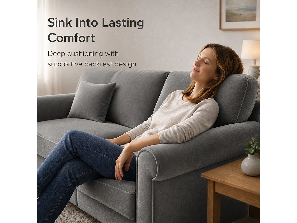 Genoa Linen Soft Fabric 3+2 Seater Sofa Set in Grey