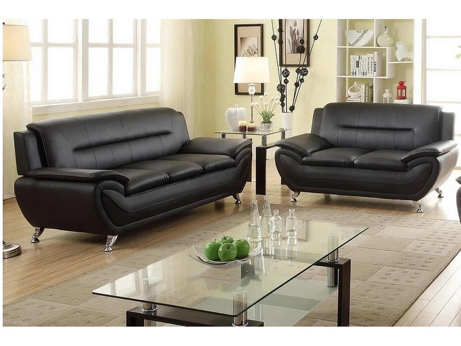 Celestina Modern Leather 3 Plus 2 Seater Sofa Set in Black