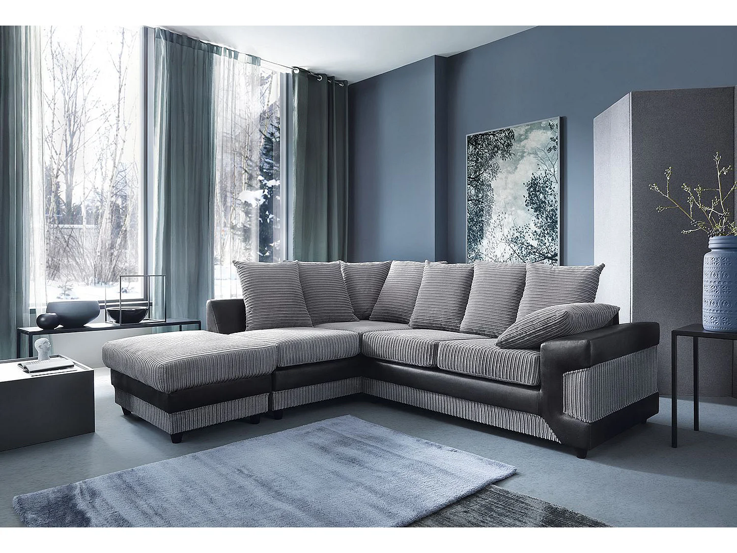 Arlo Corded Fabric Sofa with Leather-Effect Arms Left Hand Facing Corner