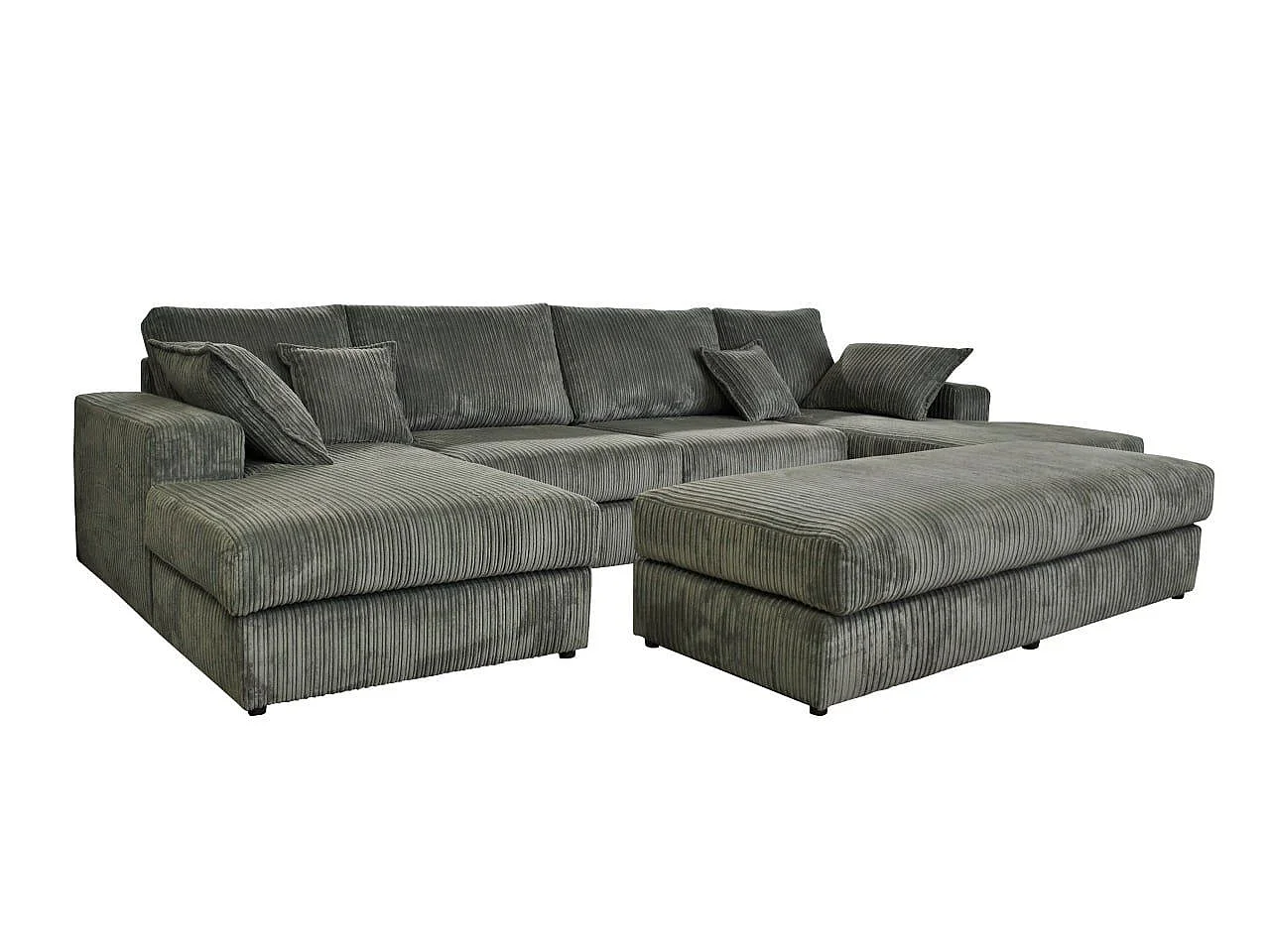 Serenity Jumbo Cord Large Fabric Corner Sofa with Footstool in Grey