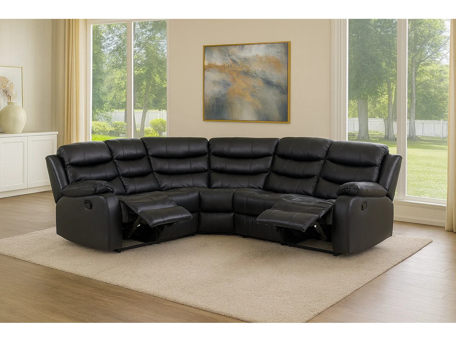Serafina 5 Seater Leather Recliner Corner Sofa w/ Drop Down Armrest