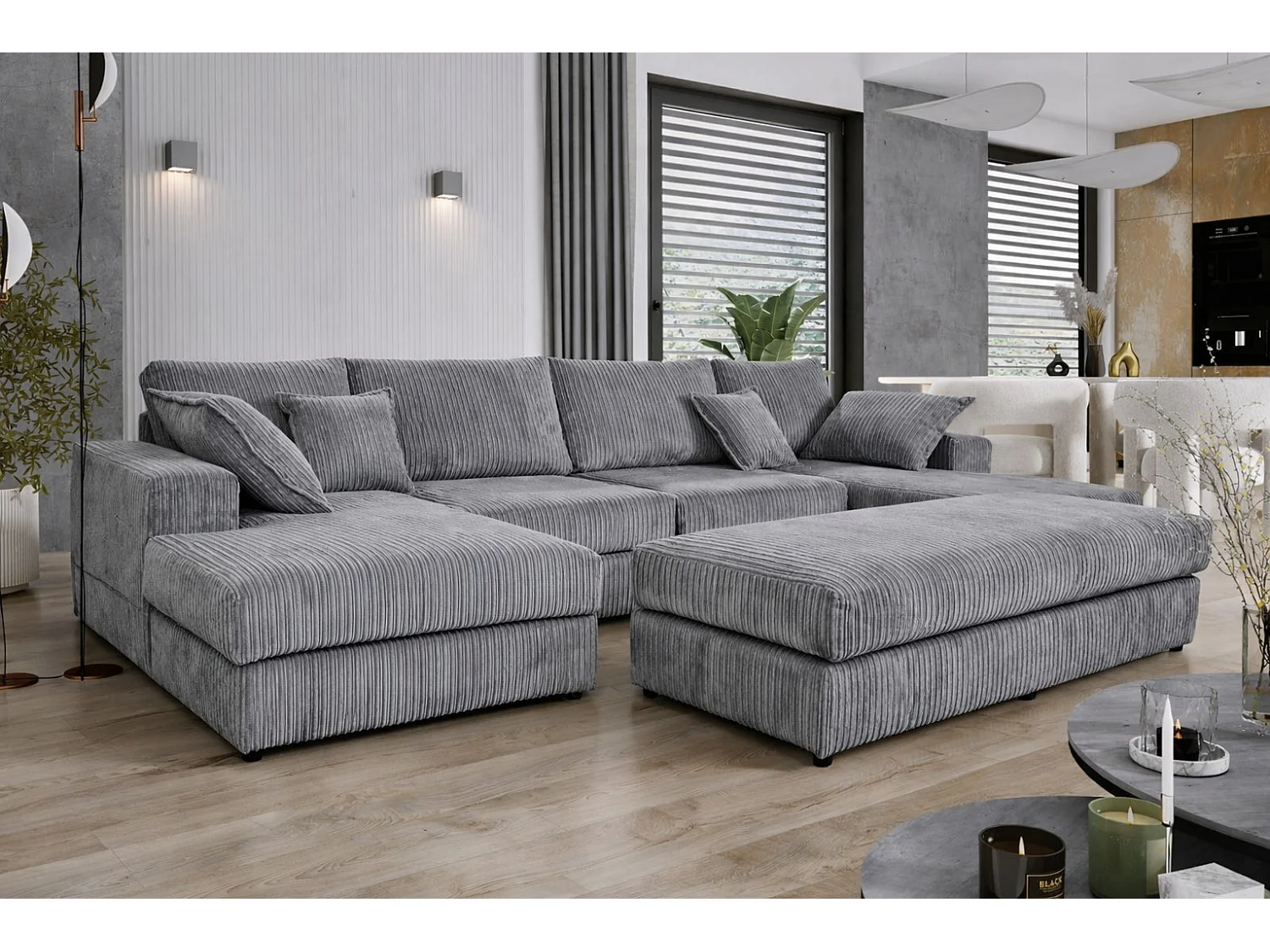 Haven Jumbo Cord Large Corner Sofa with Footstool