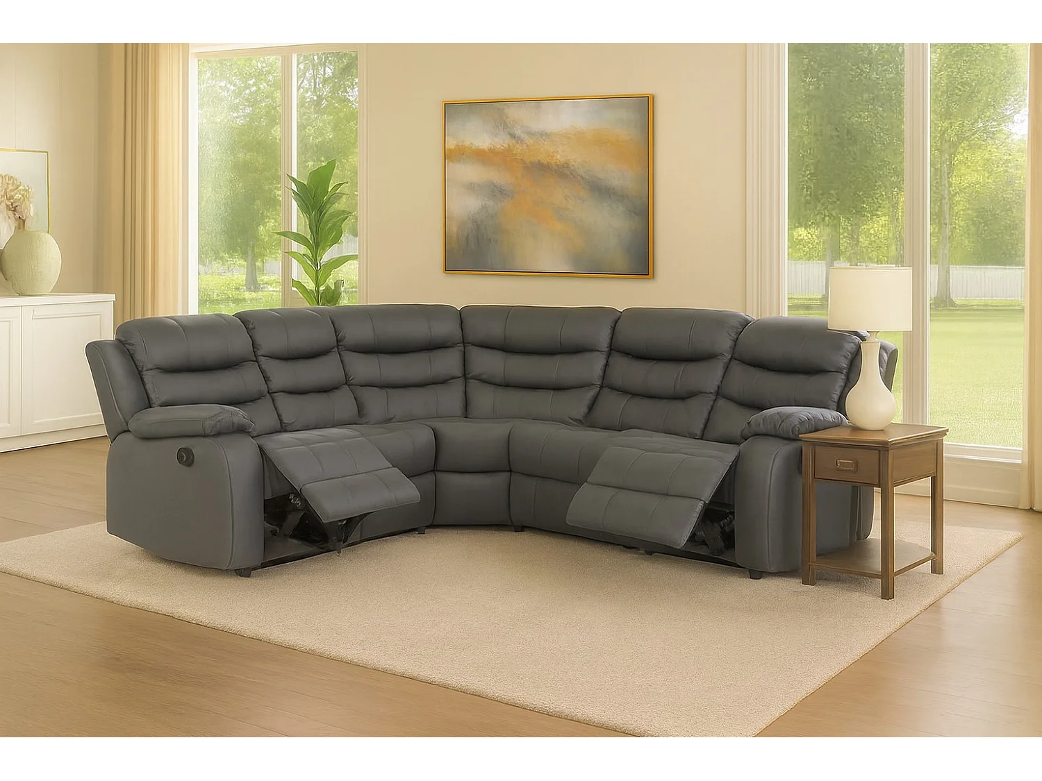 Serafina 5 Seater Leather Recliner Corner Sofa w/ Drop Down Armrest