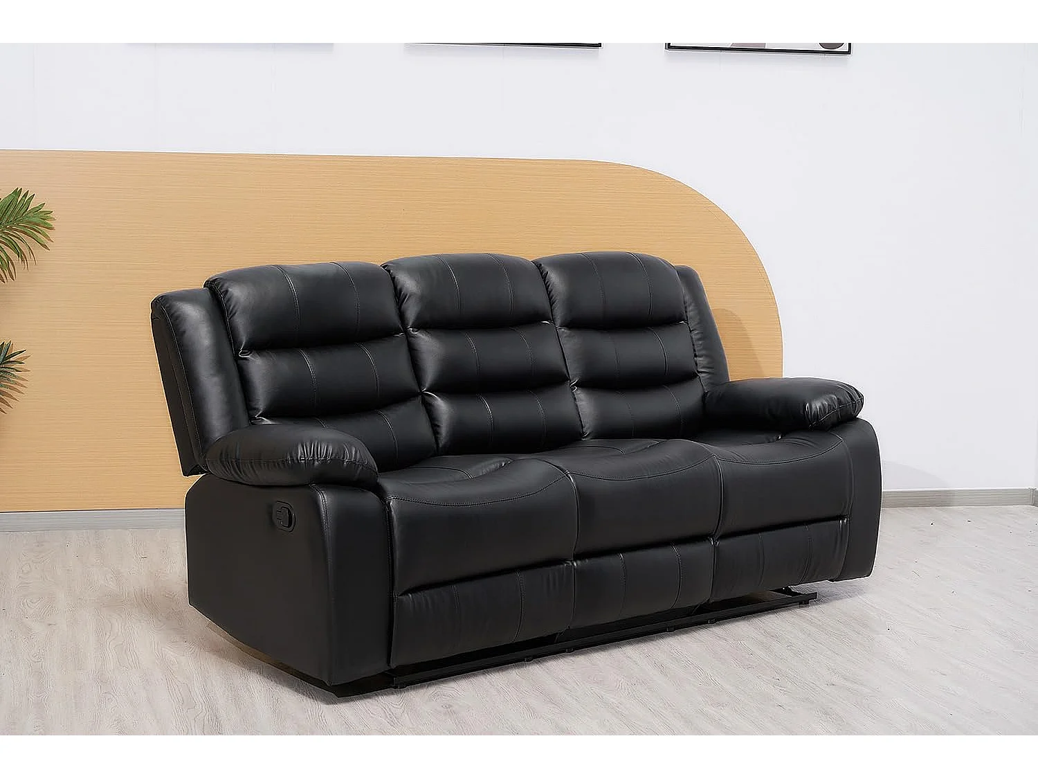 Milano Leather Recliner Sofa 3-Seater with Drop-down Cupholders in Black