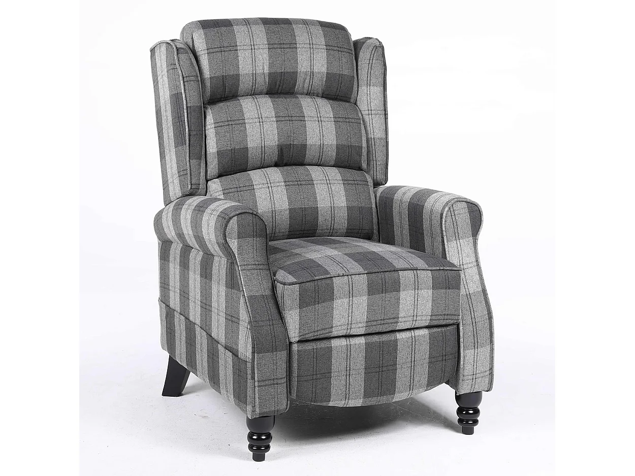 Balmoral Tartan Pushback Recliner Armchair in Grey