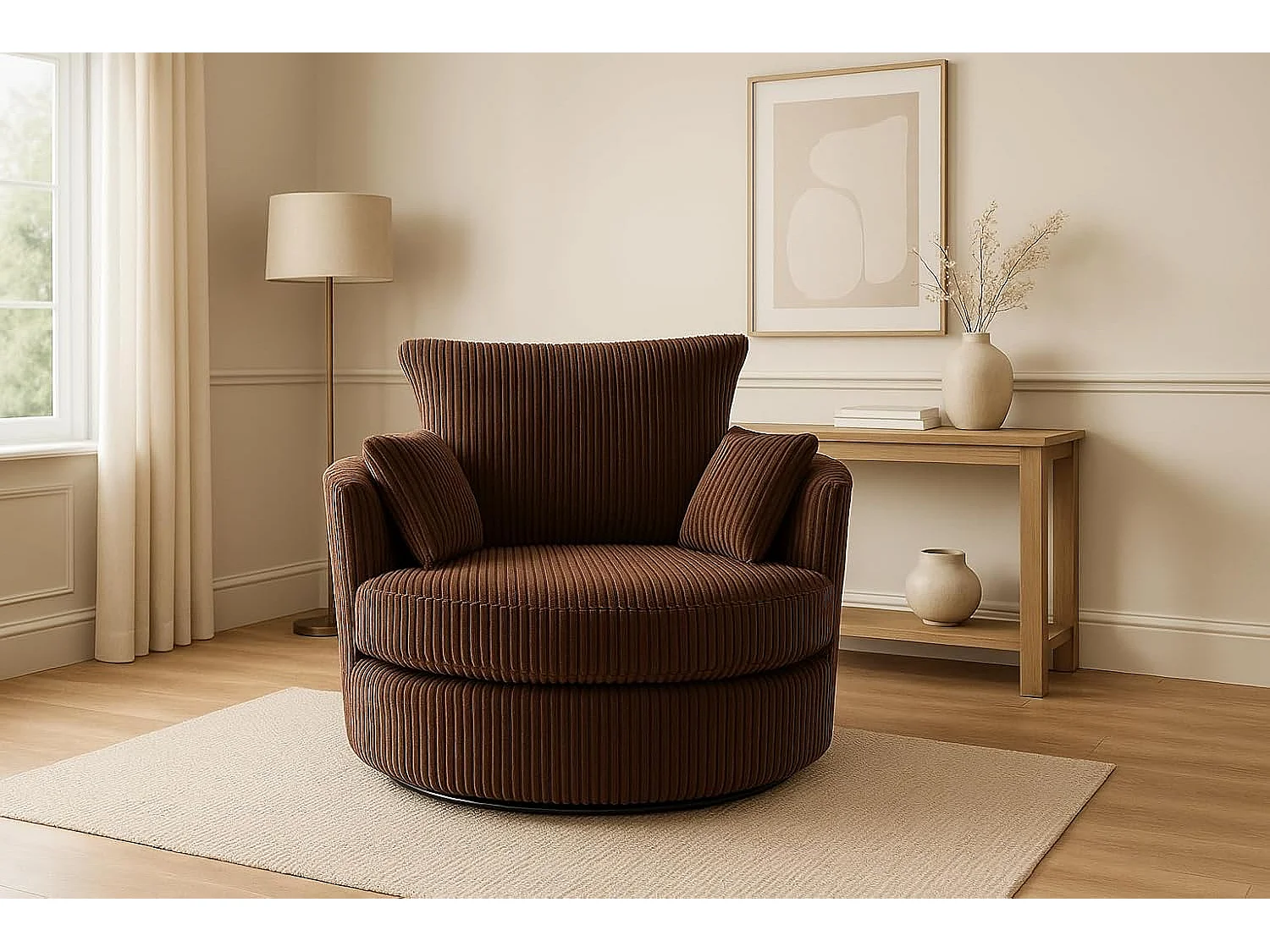 Lennox Jumbo Cord Swivel Chair