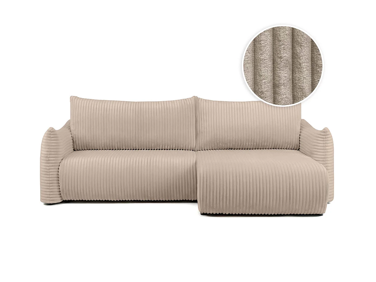 Canapé d'angle convertible 4 places réversible en velours côtelé taupe LYSIA