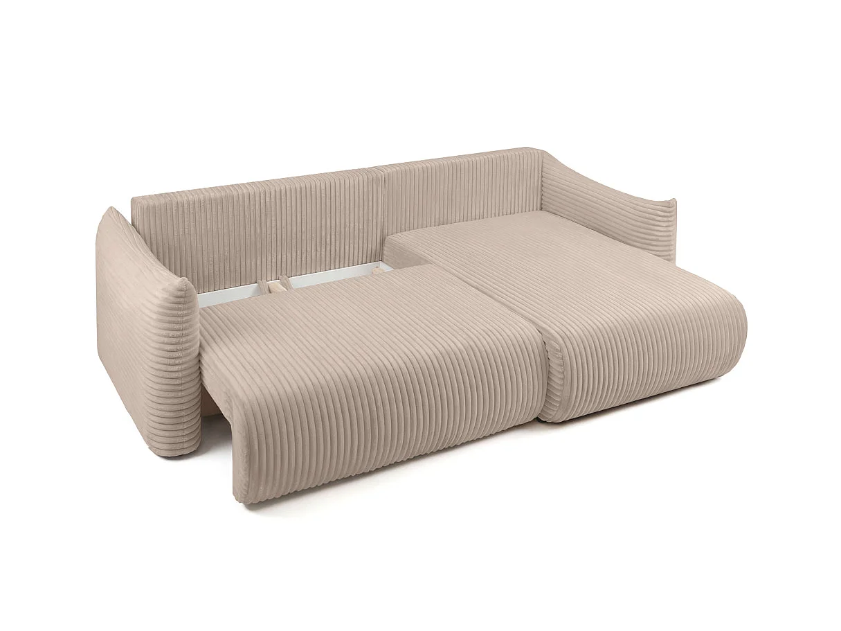 Canapé d'angle convertible 4 places réversible en velours côtelé taupe LYSIA