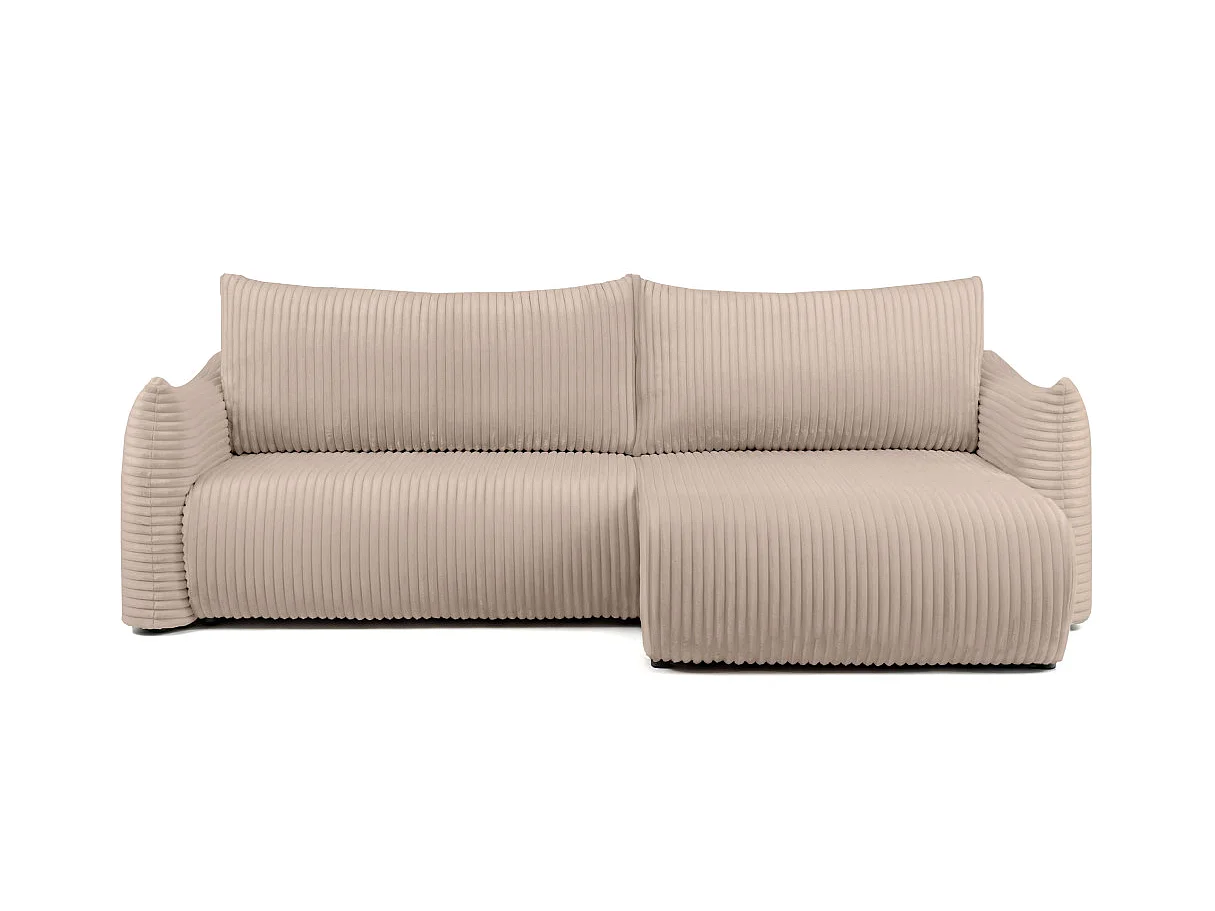Canapé d'angle convertible 4 places réversible en velours côtelé taupe LYSIA