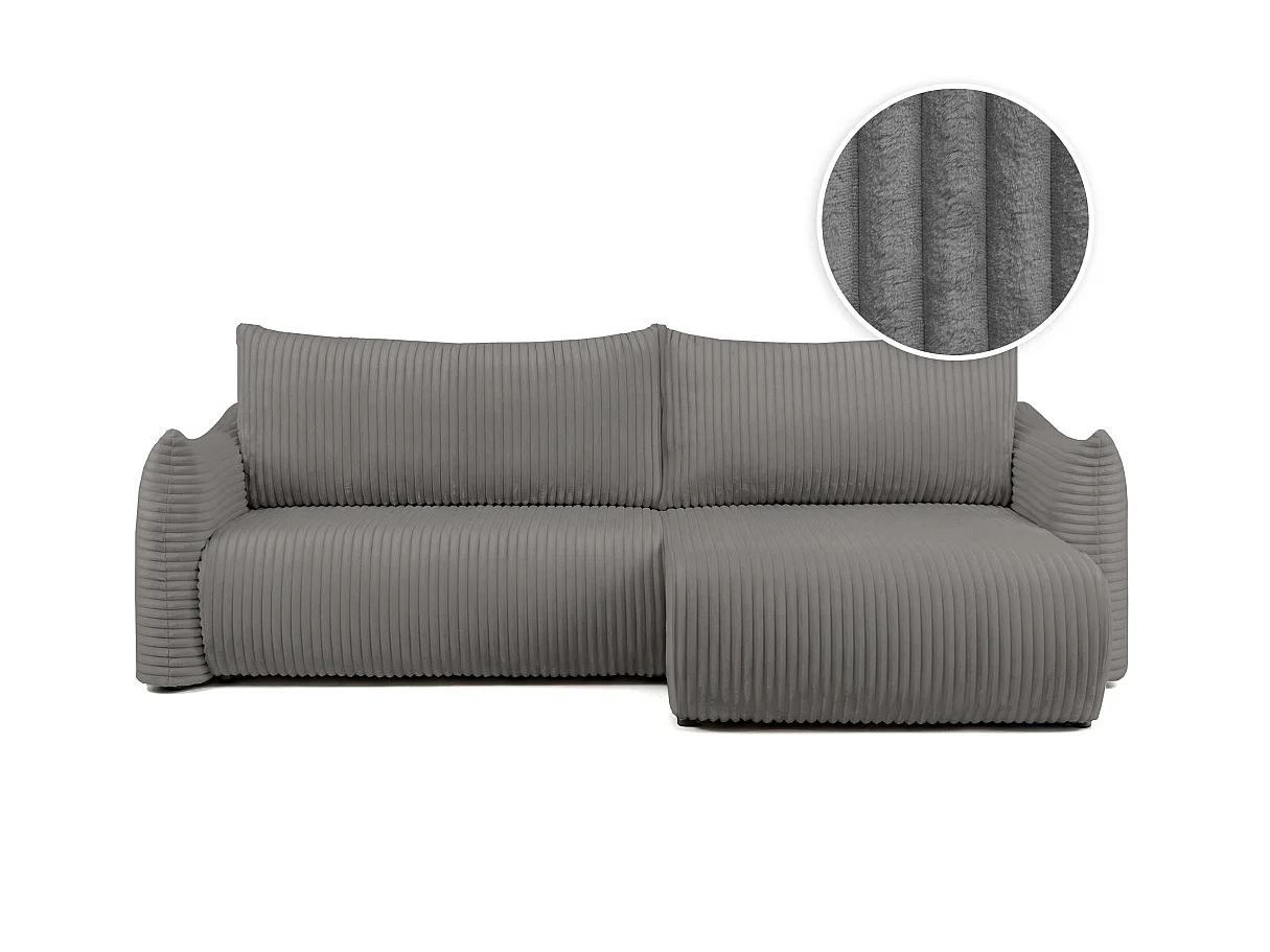 Canapé d'angle convertible 4 places réversible en velours côtelé gris anthracite LYSIA