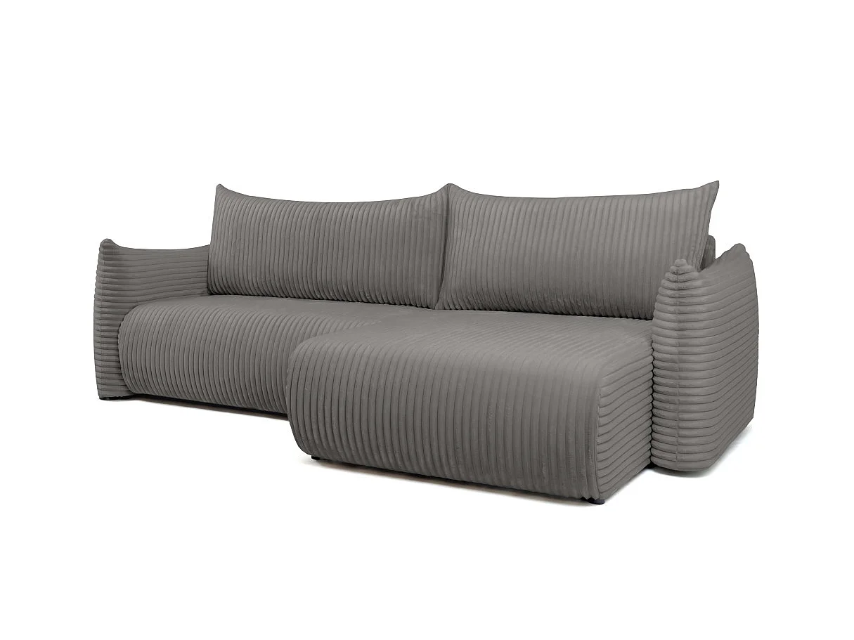 Canapé d'angle convertible 4 places réversible en velours côtelé gris anthracite LYSIA