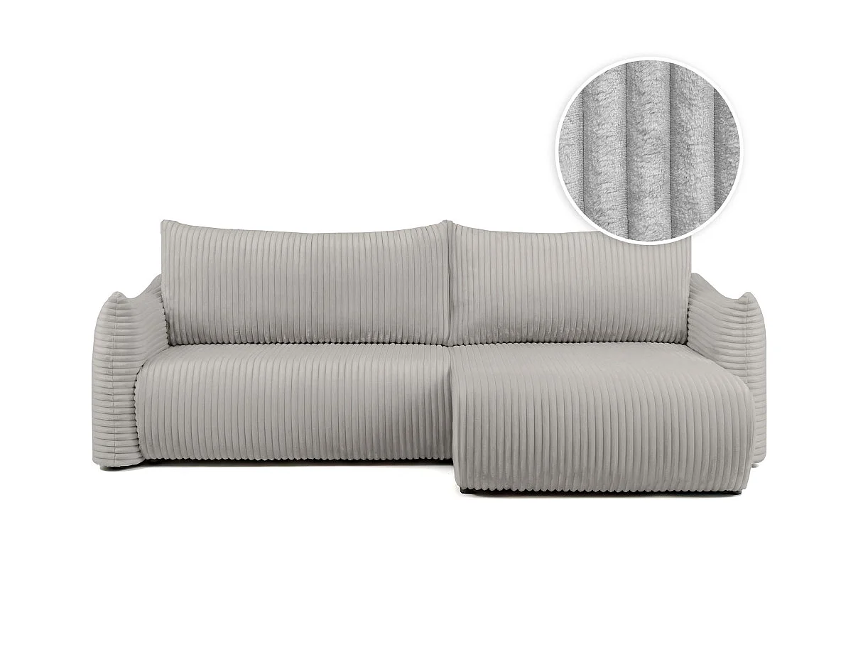 Canapé d'angle convertible 4 places réversible en velours côtelé gris clair LYSIA