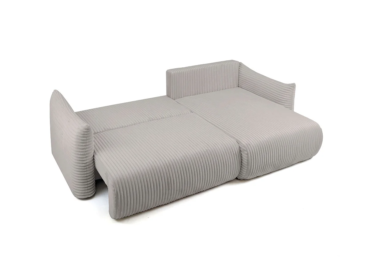 Canapé d'angle convertible 4 places réversible en velours côtelé gris clair LYSIA