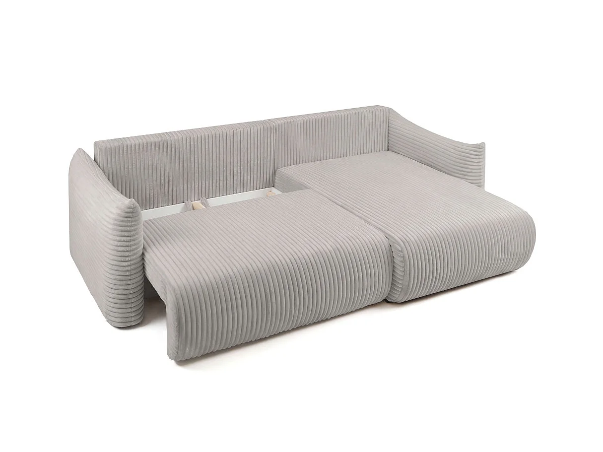 Canapé d'angle convertible 4 places réversible en velours côtelé gris clair LYSIA