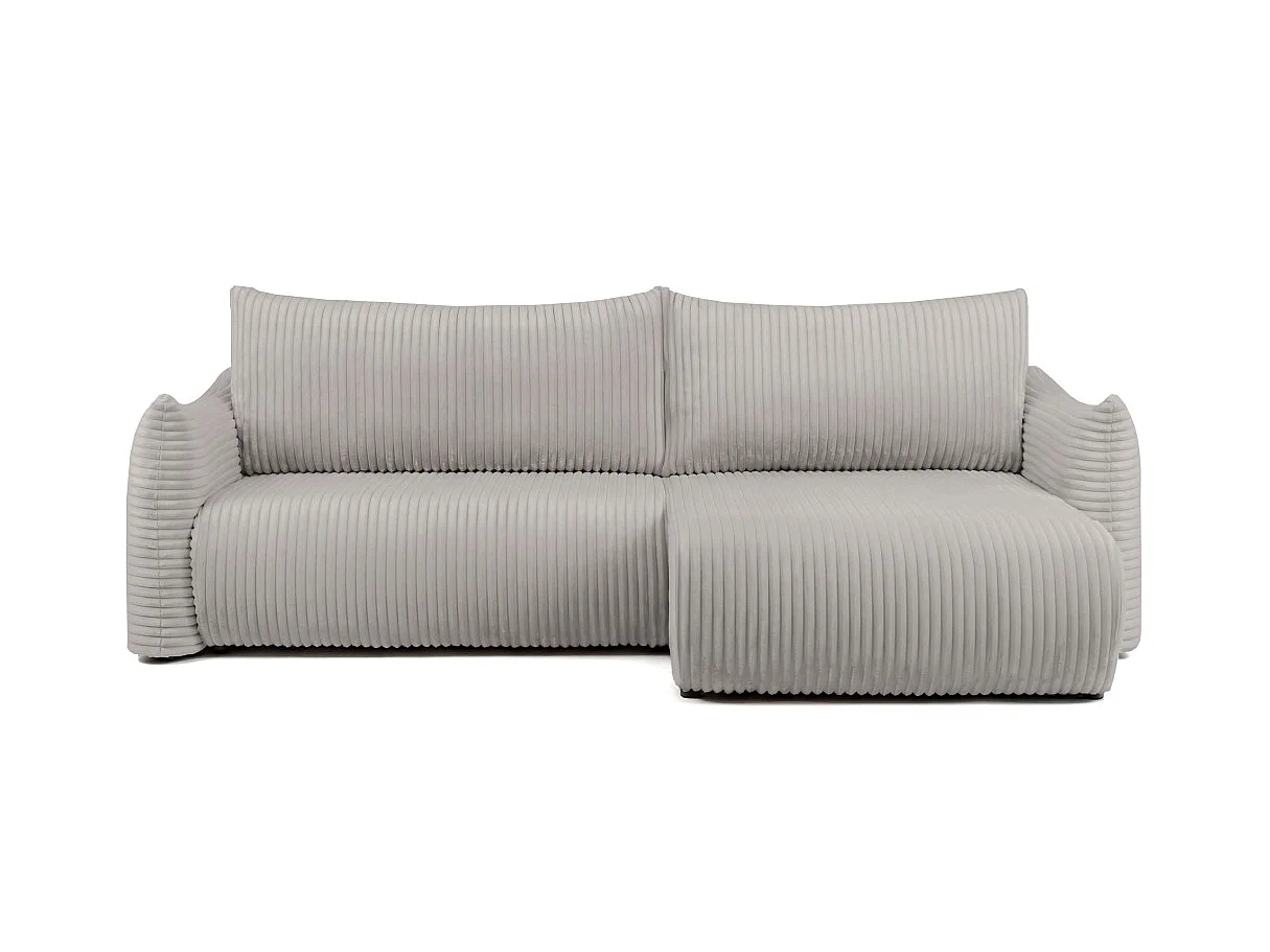 Canapé d'angle convertible 4 places réversible en velours côtelé gris clair LYSIA