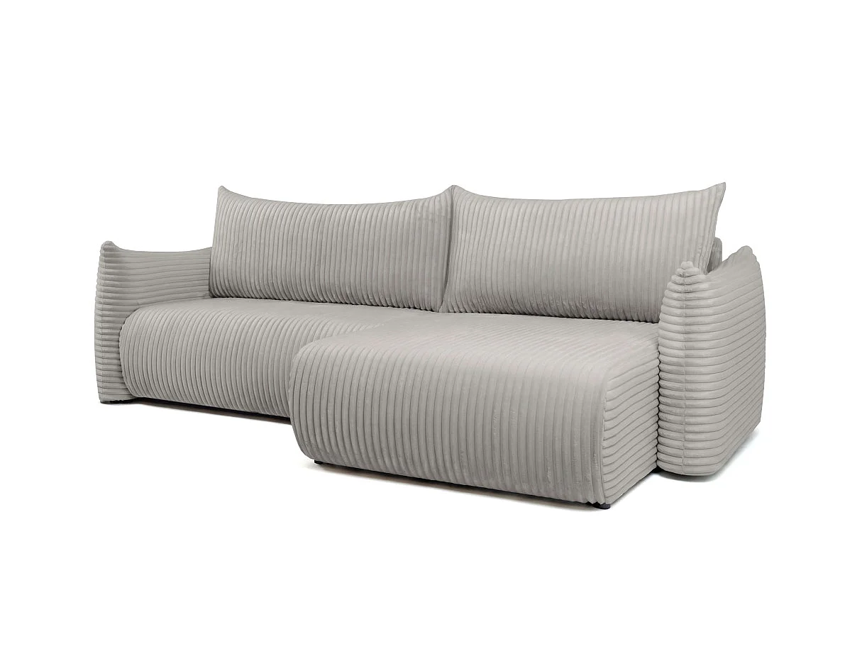 Canapé d'angle convertible 4 places réversible en velours côtelé gris clair LYSIA
