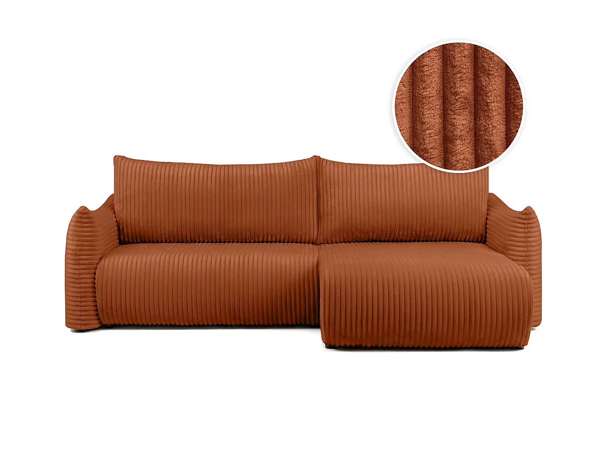 Canapé d'angle convertible 4 places réversible en velours côtelé terracotta LYSIA
