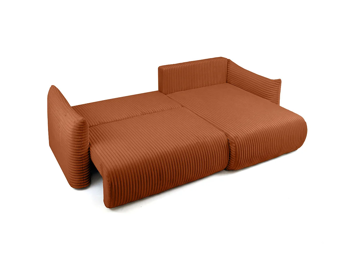 Canapé d'angle convertible 4 places réversible en velours côtelé terracotta LYSIA
