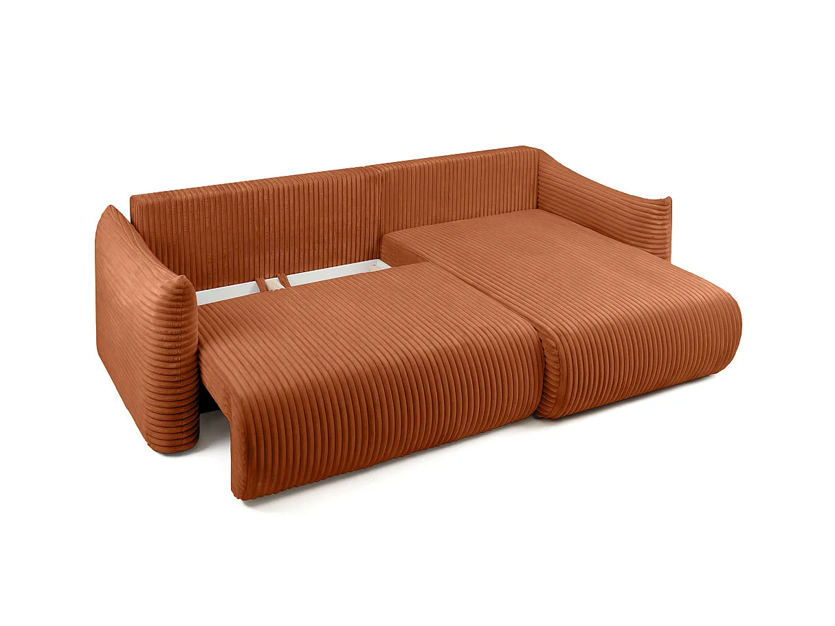 Canapé d'angle convertible 4 places réversible en velours côtelé terracotta LYSIA