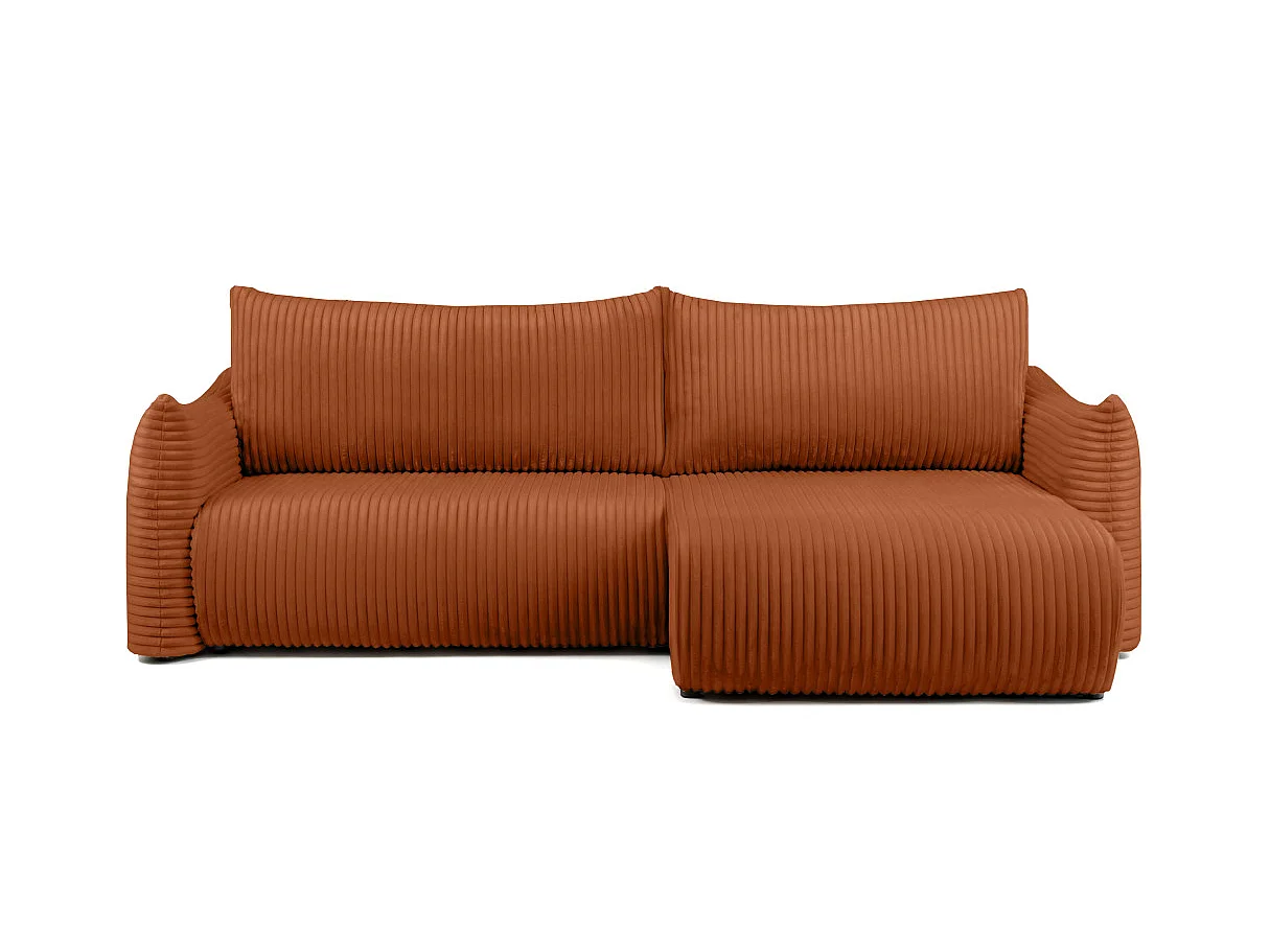 Canapé d'angle convertible 4 places réversible en velours côtelé terracotta LYSIA