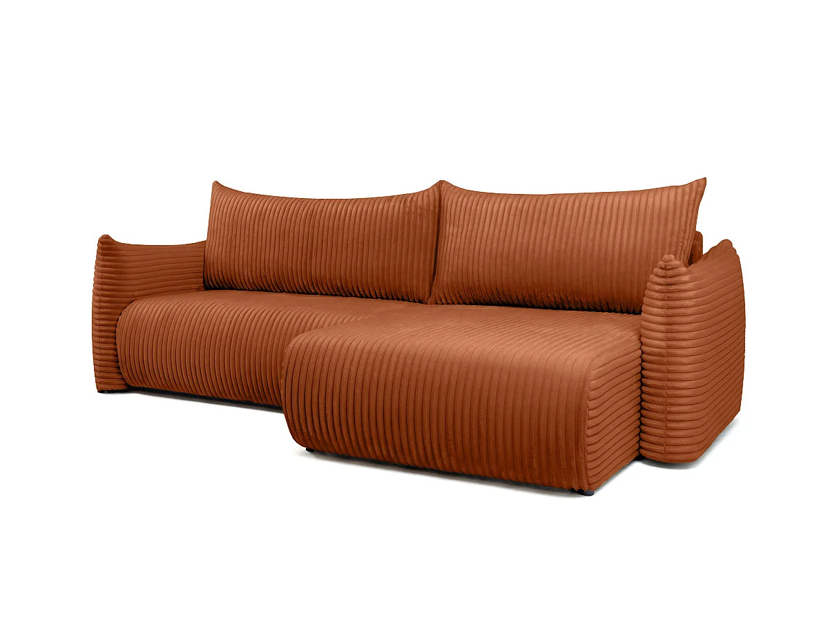 Canapé d'angle convertible 4 places réversible en velours côtelé terracotta LYSIA