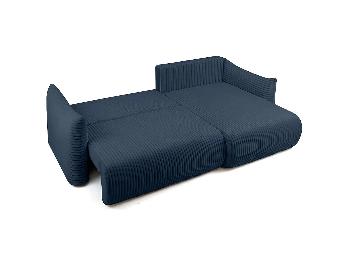 Canapé d'angle convertible 4 places réversible en velours côtelé bleu LYSIA