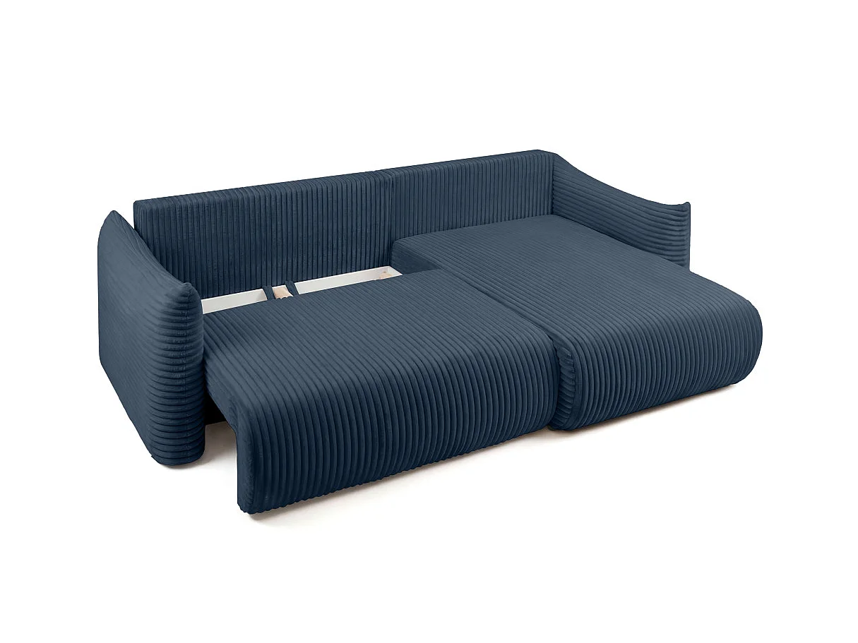 Canapé d'angle convertible 4 places réversible en velours côtelé bleu LYSIA