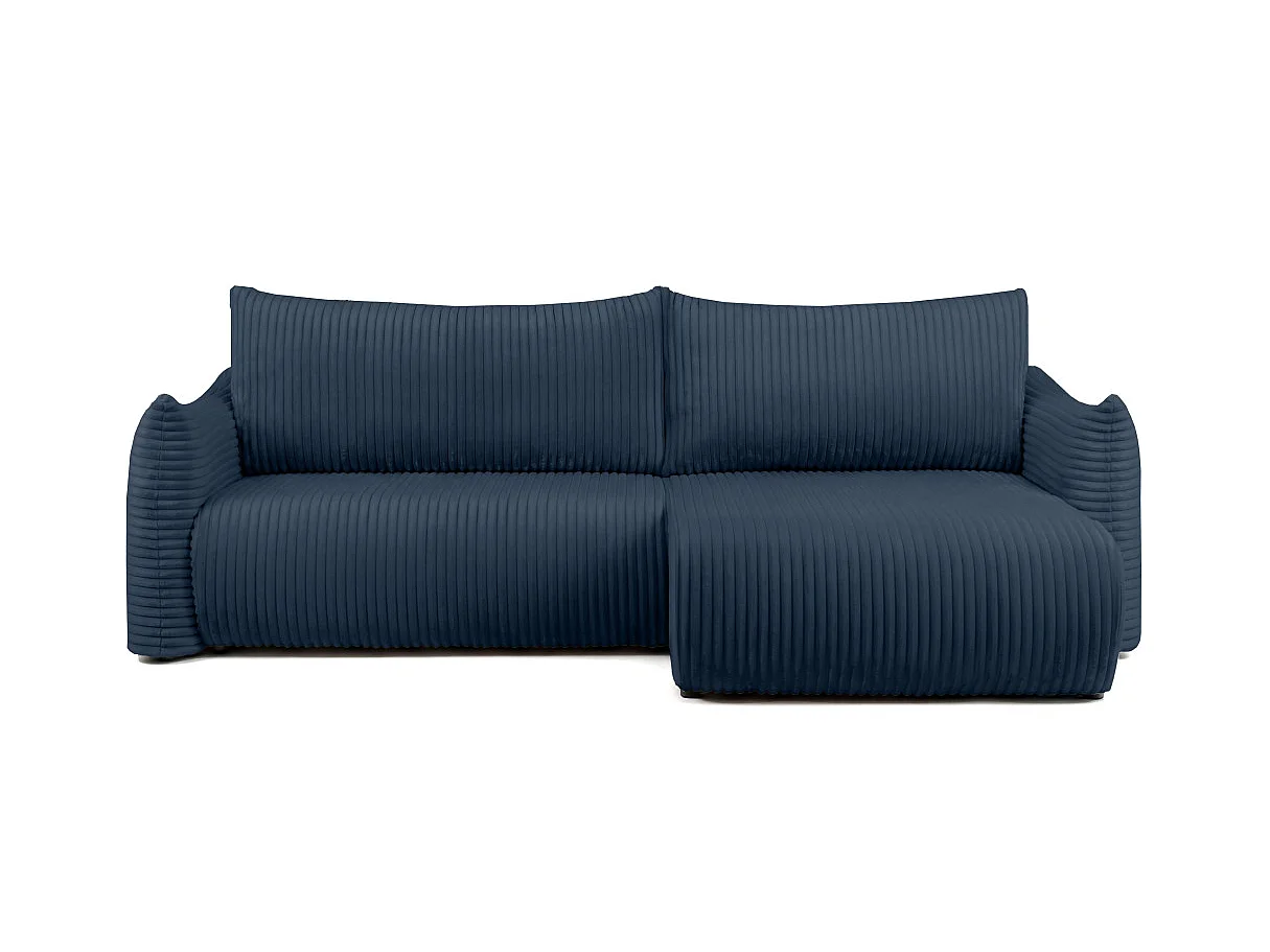 Canapé d'angle convertible 4 places réversible en velours côtelé bleu LYSIA