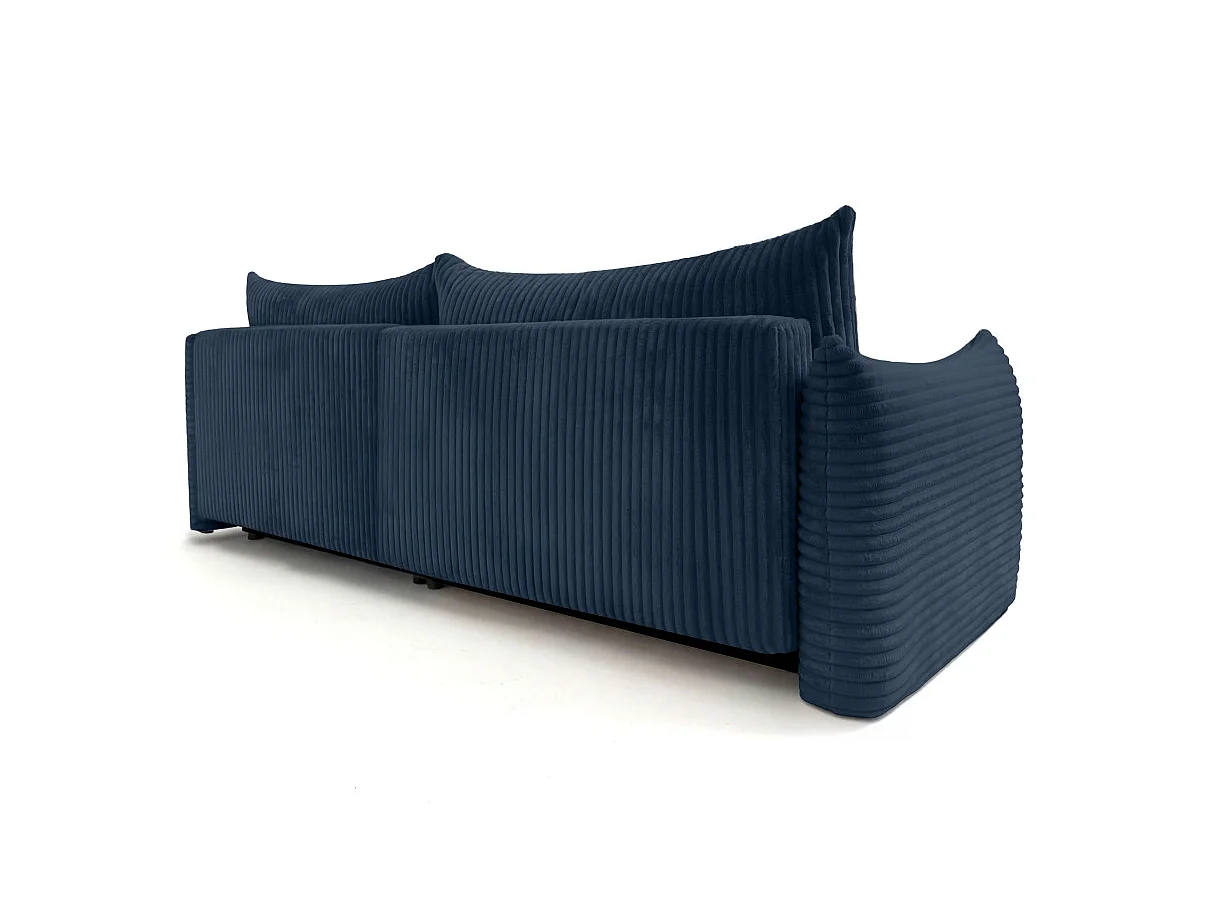Canapé d'angle convertible 4 places réversible en velours côtelé bleu LYSIA