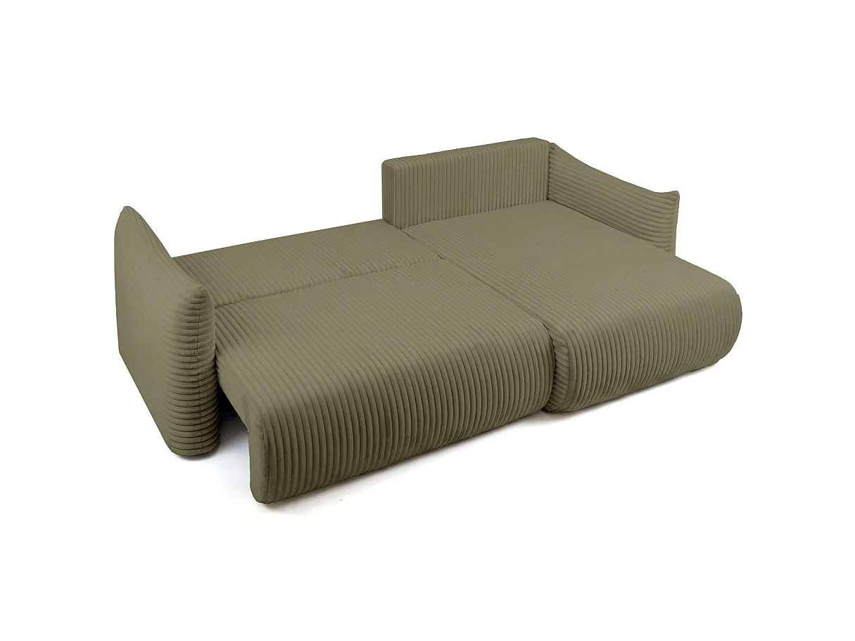Canapé d'angle convertible 4 places réversible en velours côtelé vert LYSIA