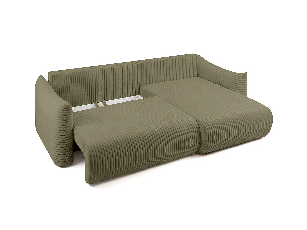 Canapé d'angle convertible 4 places réversible en velours côtelé vert LYSIA