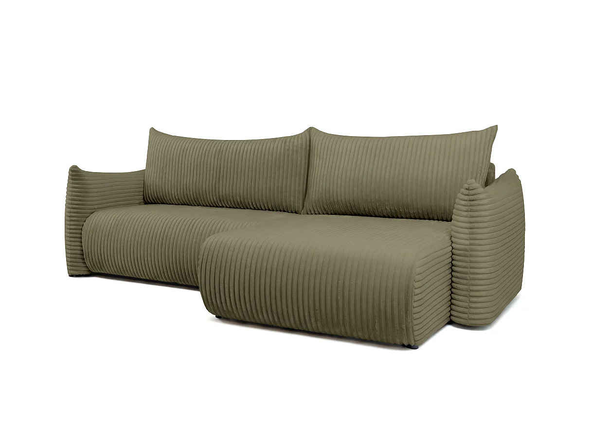Canapé d'angle convertible 4 places réversible en velours côtelé vert LYSIA