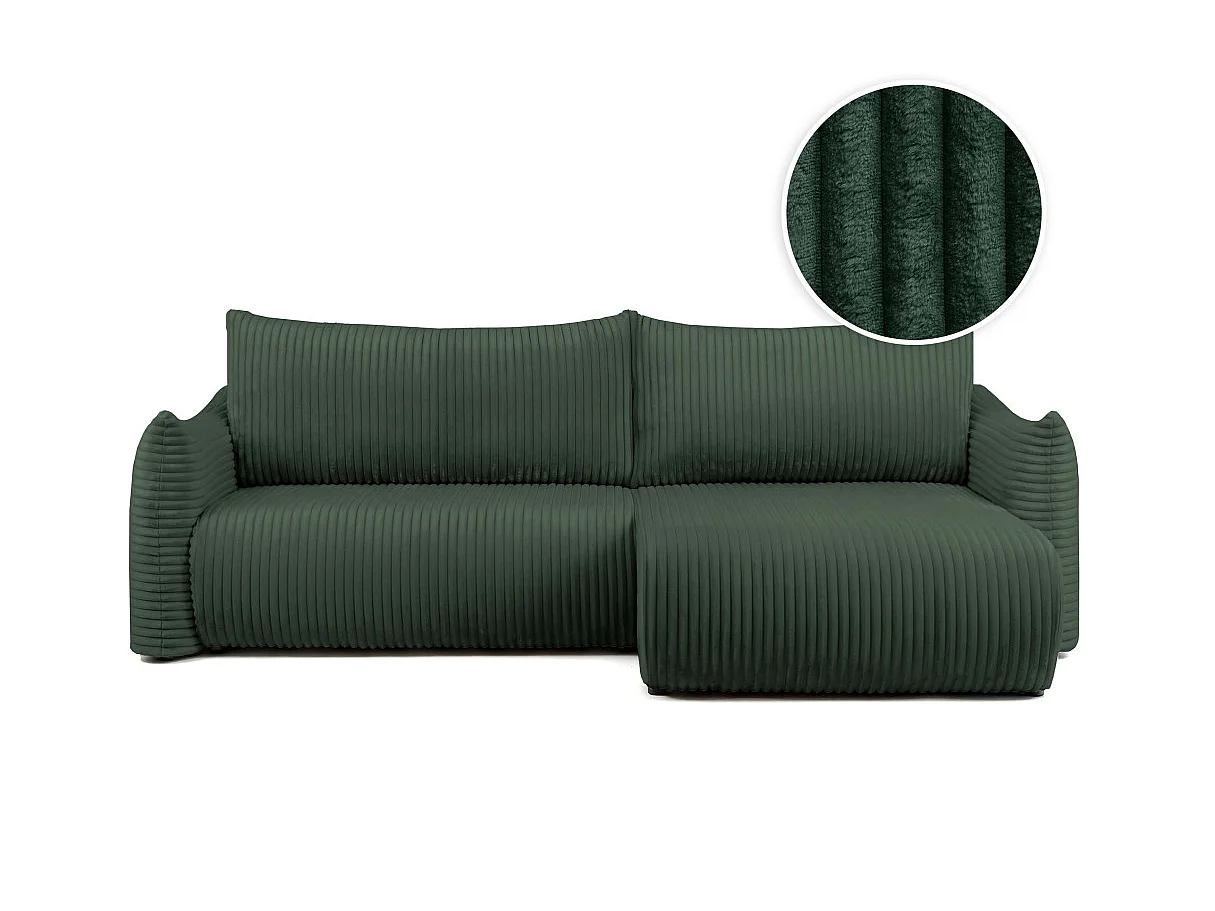 Canapé d'angle convertible 4 places réversible en velours côtelé vert LYSIA
