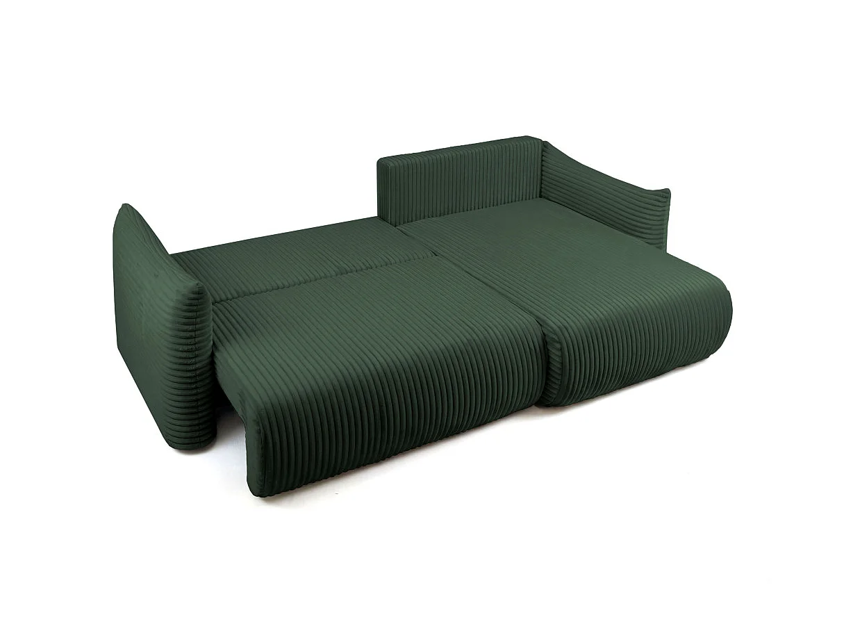 Canapé d'angle convertible 4 places réversible en velours côtelé vert LYSIA